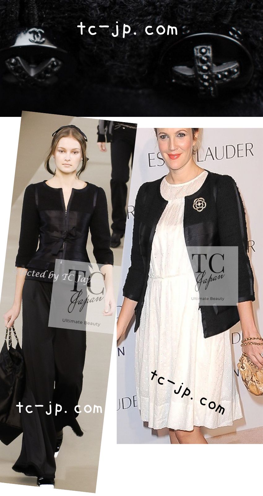 CHANEL 06A Black Wool Silk Ribbon Collarless Jacket Audrey Hepburn 38 シャネル ブラック ウール シルク リボン ノーカラー ジャケット オードリー ヘップバーン 即発