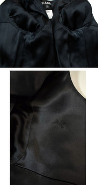 CHANEL 06A Black Wool Silk Ribbon Collarless Jacket Audrey Hepburn 38 シャネル ブラック ウール シルク リボン ノーカラー ジャケット オードリー ヘップバーン 即発