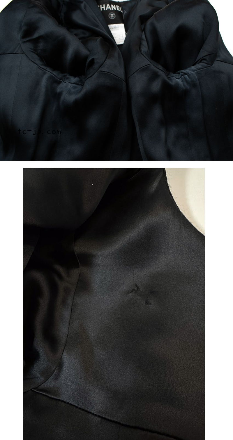 CHANEL 06A Black Wool Silk Ribbon Collarless Jacket Audrey Hepburn 38 シャネル ブラック ウール シルク リボン ノーカラー ジャケット オードリー ヘップバーン 即発