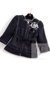 CHANEL 06A Black Wool Silk Ribbon Collarless Jacket Audrey Hepburn 38 シャネル ブラック ウール シルク リボン ノーカラー ジャケット オードリー ヘップバーン 即発