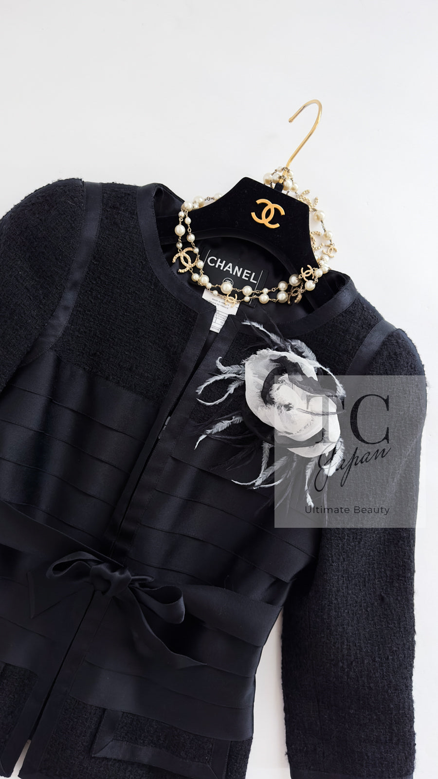 CHANEL 06A Black Wool Silk Ribbon Collarless Jacket Audrey Hepburn 38 シャネル ブラック ウール シルク リボン ノーカラー ジャケット オードリー ヘップバーン 即発