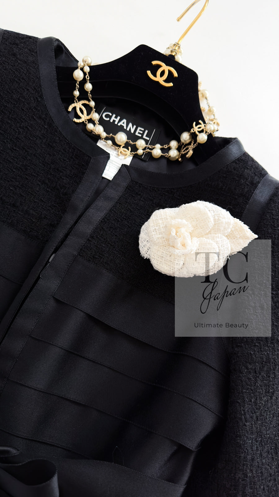 シャネル ジャケット CHANEL ブラック ウール シルク リボン ノー