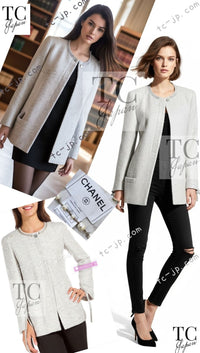CHANEL 99A Vintage Silver Gray Leather Ribbon Jacket 44 シャネル ヴィンテージ シルバー グレー レザー リボン ジャケット 即発