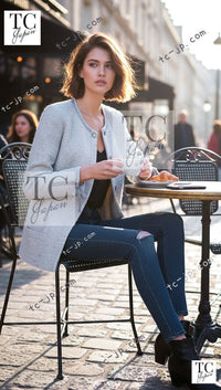 CHANEL 99A Vintage Silver Gray Leather Ribbon Jacket 44 シャネル ヴィンテージ シルバー グレー レザー リボン ジャケット 即発 - TC JAPAN