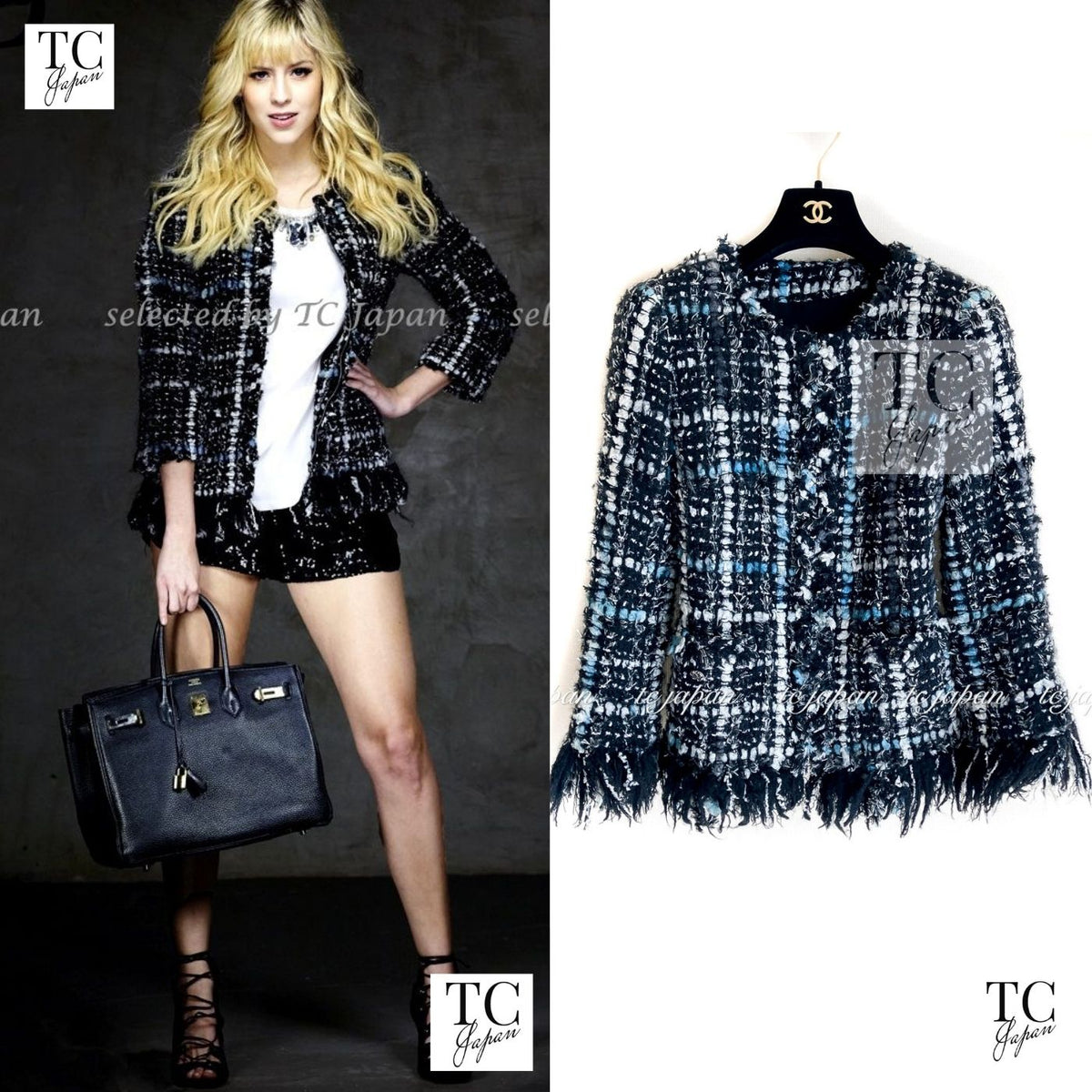 CHANEL 10A Black White Silver Fringe Trim Zipper Tweed Jacket 34 36 1