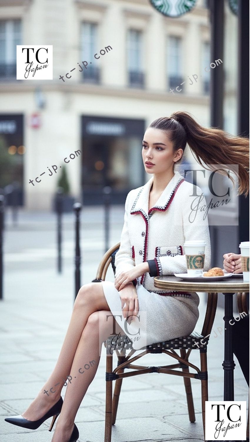 CHANEL 06PF Limited Cream Ivory Trim Wool Silk Tweed Jacket Skirt Suit 36 38 シャネル クリーム ブラック レッド ウール シルク ツイード ジャケット スカート スーツ 即発