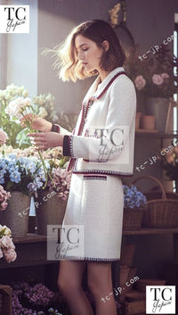 CHANEL 06PF Limited Cream Ivory Trim Wool Silk Tweed Jacket 42 44 シャネル クリーム ブラック レッド ウール シルク ツイード ジャケット 即発