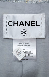 CHANEL 09S Light Gray Mint Cotton Wool Tweed Jacket 42 シャネル ライト グレー ミント コットン ウール ツイード ジャケット