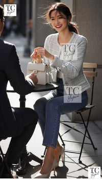 CHANEL 09S Light Gray Mint Cotton Wool Tweed Jacket 42 シャネル ライト グレー ミント コットン ウール ツイード ジャケット