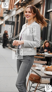 CHANEL 09S Light Gray Mint Cotton Wool Tweed Skirt 34 シャネル ライト グレー ミント コットン ウール ツイード スカート - TC JAPAN
