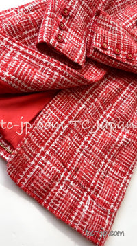 CHANEL 97S Vintage Red White Checked Wool Mohair Tweed Coat Jacket 36 38 シャネル ヴィンテージ レッド ホワイト ウール プードル モヘア ツイード コート ジャケット - TC JAPAN