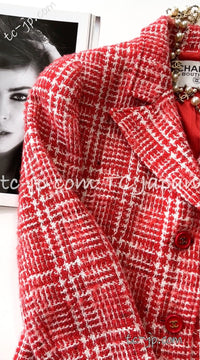 CHANEL 97S Vintage Red White Checked Wool Mohair Tweed Coat Jacket 36 38 シャネル ヴィンテージ レッド ホワイト ウール プードル モヘア ツイード コート ジャケット - TC JAPAN