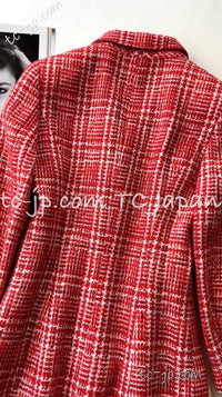 CHANEL 97S Vintage Red White Checked Wool Mohair Tweed Coat Jacket 36 38 シャネル ヴィンテージ レッド ホワイト ウール プードル モヘア ツイード コート ジャケット - TC JAPAN