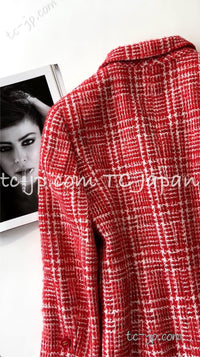 CHANEL 97S Vintage Red White Checked Wool Mohair Tweed Coat Jacket 36 38 シャネル ヴィンテージ レッド ホワイト ウール プードル モヘア ツイード コート ジャケット - TC JAPAN