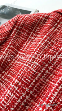 CHANEL 97S Vintage Red White Checked Wool Mohair Tweed Coat Jacket 36 38 シャネル ヴィンテージ レッド ホワイト ウール プードル モヘア ツイード コート ジャケット - TC JAPAN