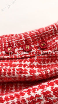 CHANEL 97S Vintage Red White Checked Wool Mohair Tweed Coat Jacket 36 38 シャネル ヴィンテージ レッド ホワイト ウール プードル モヘア ツイード コート ジャケット - TC JAPAN