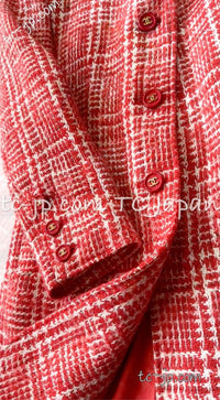CHANEL 97S Vintage Red White Checked Wool Mohair Tweed Coat Jacket 36 38 シャネル ヴィンテージ レッド ホワイト ウール プードル モヘア ツイード コート ジャケット - TC JAPAN