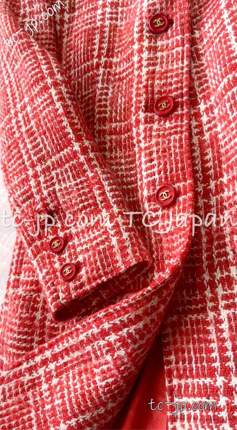CHANEL 97S Vintage Red White Checked Wool Mohair Tweed Coat Jacket 36 38 シャネル ヴィンテージ レッド ホワイト ウール プードル モヘア ツイード コート ジャケット - TC JAPAN