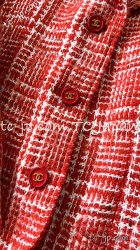 CHANEL 97S Vintage Red White Checked Wool Mohair Tweed Coat Jacket 36 38 シャネル ヴィンテージ レッド ホワイト ウール プードル モヘア ツイード コート ジャケット 即発