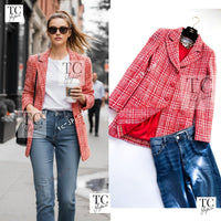 CHANEL 97S Vintage Red White Checked Wool Mohair Tweed Coat Jacket 36 38 シャネル ヴィンテージ レッド ホワイト ウール プードル モヘア ツイード コート ジャケット - TC JAPAN