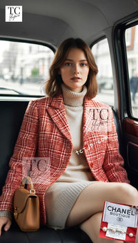 CHANEL 97S Vintage Red White Checked Wool Mohair Tweed Coat Jacket 36 38 シャネル ヴィンテージ レッド ホワイト ウール プードル モヘア ツイード コート ジャケット - TC JAPAN