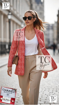 CHANEL 97S Vintage Red White Checked Wool Mohair Tweed Coat Jacket 36 38 シャネル ヴィンテージ レッド ホワイト ウール プードル モヘア ツイード コート ジャケット - TC JAPAN