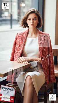 CHANEL 97S Vintage Red White Checked Wool Mohair Tweed Coat Jacket 36 38 シャネル ヴィンテージ レッド ホワイト ウール プードル モヘア ツイード コート ジャケット - TC JAPAN