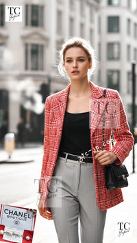 CHANEL 97S Vintage Red White Checked Wool Mohair Tweed Coat Jacket 36 38 シャネル ヴィンテージ レッド ホワイト ウール プードル モヘア ツイード コート ジャケット - TC JAPAN