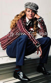 CHANEL 04A Red Tricolore CC Logo Trim Jacket Skirt Suit 34 ② シャネル レッド トリコロール ジャケット スカート スーツ カメリアブローチ付 即発
