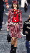 CHANEL 04A Red Tricolore CC Logo Trim Jacket Skirt Suit 34 ② シャネル レッド トリコロール ジャケット スカート スーツ カメリアブローチ付 即発