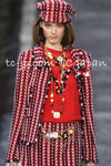 CHANEL 04A Red Tricolore CC Logo Trim Jacket Skirt Suit 34 ② シャネル レッド トリコロール ジャケット スカート スーツ カメリアブローチ付 即発