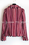 CHANEL 04A Red Tricolore CC Logo Trim Jacket Skirt Suit 34 ② シャネル レッド トリコロール ジャケット スカート スーツ カメリアブローチ付 即発