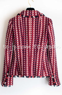 CHANEL 04A Red Navy Tricolore CC Logo Trim Wool Tweed Jacket Skirt Suit 38 ③シャネル レッド ネイビー トリコロール ウール ツイード ジャケット スカート スーツ 即発