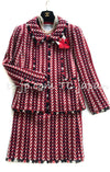 CHANEL 04A Red Tricolore CC Logo Trim Jacket Skirt Suit 34 ② シャネル レッド トリコロール ジャケット スカート スーツ カメリアブローチ付 即発