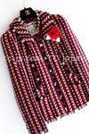 CHANEL 04A Red Tricolore CC Logo Trim Jacket Skirt Suit 34 ② シャネル レッド トリコロール ジャケット スカート スーツ カメリアブローチ付 即発