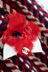CHANEL 04A Red Tricolore CC Logo Trim Jacket Skirt Suit 34 ② シャネル レッド トリコロール ジャケット スカート スーツ カメリアブローチ付 即発