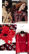 CHANEL 04A Red Tricolore CC Logo Trim Jacket Skirt Suit 34 ② シャネル レッド トリコロール ジャケット スカート スーツ カメリアブローチ付 即発