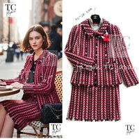 CHANEL 04A Red Tricolore CC Logo Trim Jacket Skirt Suit 34 ② シャネル レッド トリコロール ジャケット スカート スーツ カメリアブローチ付 即発 - TC JAPAN