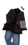 CHANEL 03A Black Brown Mix Mink Fur Trim Tweed Jacket Coat 46 シャネル ブラック ブラウン ミックス ミンクファー トリム ツイード ジャケット コート 即発