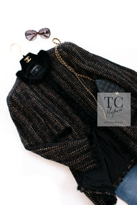 CHANEL 03A Black Brown Mix Mink Fur Trim Tweed Jacket Coat 46 シャネル ブラック ブラウン ミックス ミンクファー トリム ツイード ジャケット コート 即発