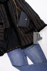 CHANEL 03A Black Brown Mix Mink Fur Trim Tweed Jacket Coat 46 シャネル ブラック ブラウン ミックス ミンクファー トリム ツイード ジャケット コート 即発