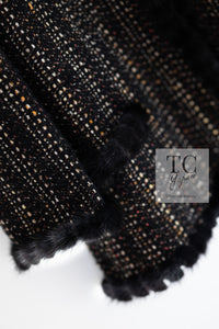 CHANEL 03A Black Brown Mix Mink Fur Trim Tweed Jacket Coat 46 シャネル ブラック ブラウン ミックス ミンクファー トリム ツイード ジャケット コート 即発