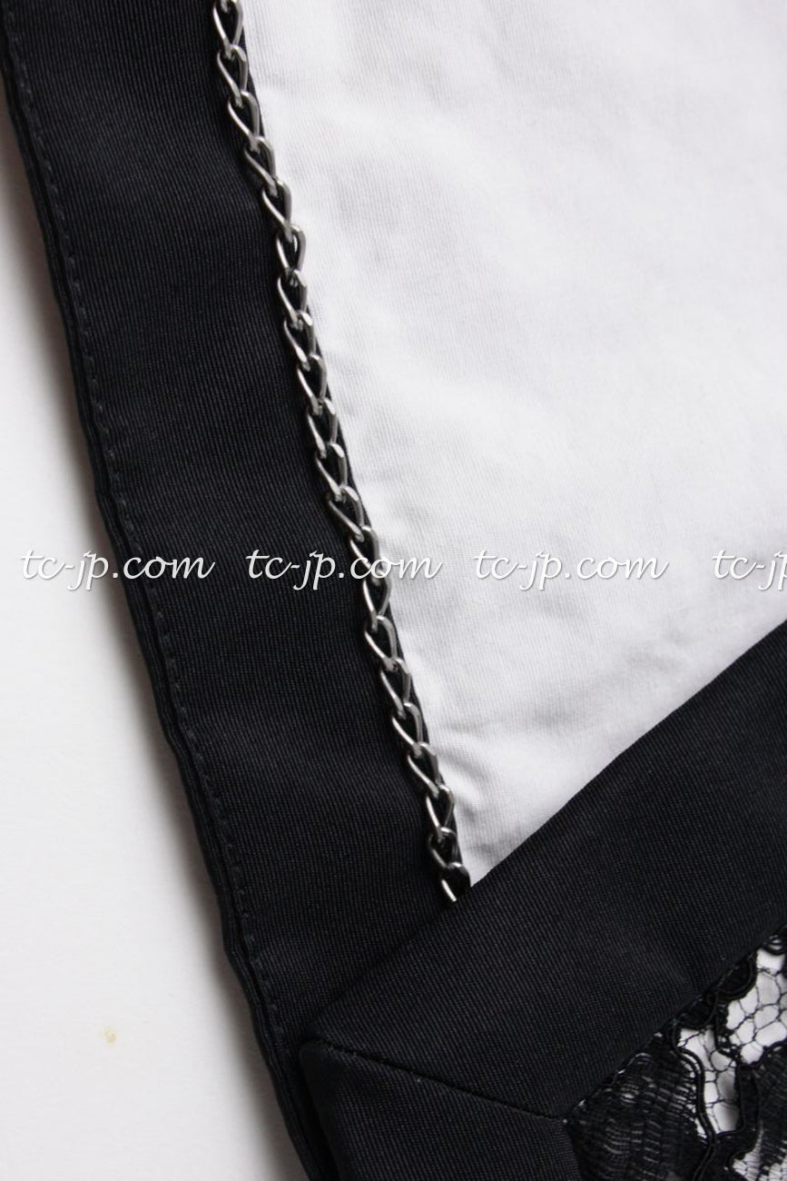 シャネル ジャケット CHANEL ブラック ホワイト フローラル レース