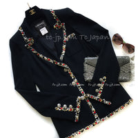 CHANEL 05C Blazer Jacket Black Beads Trim Wool 40 シャネル ブレザー ジャケット ブラック ビジュー トリミング ウール ミランダ カー着用