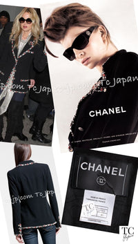 CHANEL 05C Blazer Jacket Black Beads Trim Wool 40 シャネル ブレザー ジャケット ブラック ビジュー トリミング ウール ミランダ カー着用