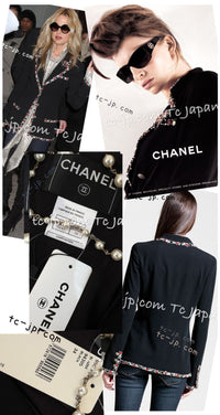 CHANEL 05C Black Beads Trim Wool Blazer Jacket Collectors Item 36 38 シャネル ブラック ビジュー トリミング ウール ブレザー ジャケット ミランダ カー着 即発