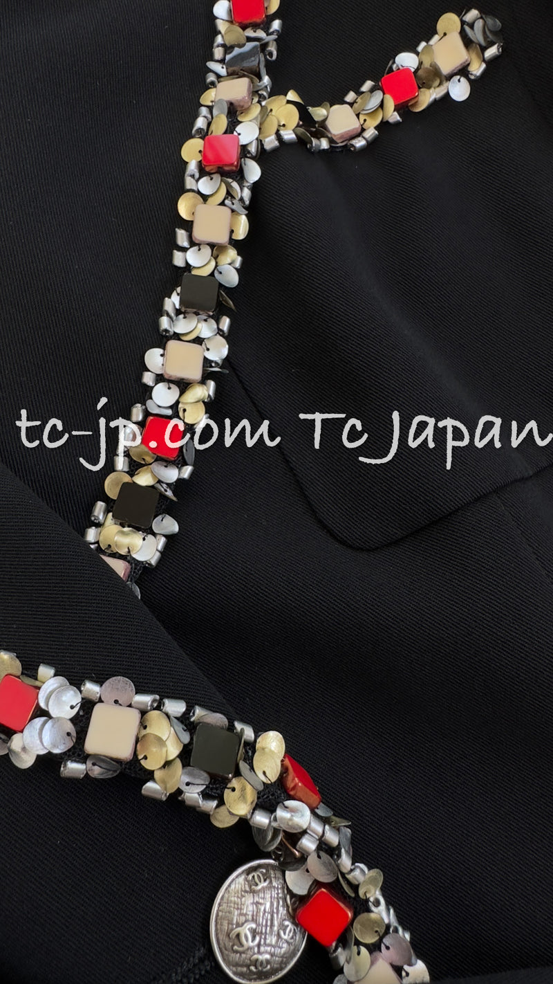 CHANEL 05C Black Beads Trim Wool Blazer Jacket Collectors Item 36 38 シャネル ブラック ビジュー トリミング ウール ブレザー ジャケット ミランダ カー着 即発