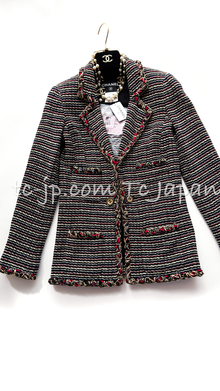 CHANEL 11C Black Border Multi Color Tweed Jacket 34 シャネル ブラック マルチカラー ストライプ ボーダー ツイード ジャケット 即発
