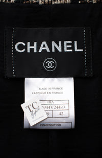 CHANEL 08A Black Brown Wool Stand Collar Tweed Jacket 34 42 シャネル ブラック ブラウン ウール スタンドカラー ツイード ジャケット 即発 - TC JAPAN