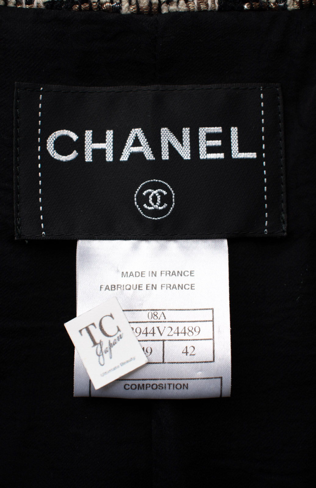 CHANEL 08A Black Brown Wool Stand Collar Tweed Jacket 34 42 シャネル ブラック ブラウン ウール スタンドカラー ツイード ジャケット 即発 - TC JAPAN